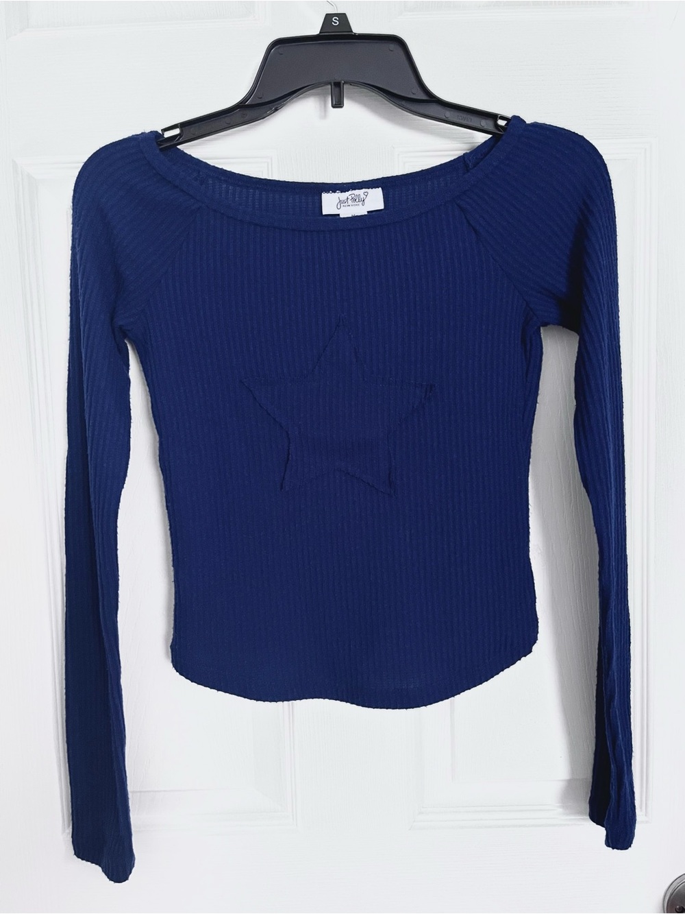 BRAND NEW Just Polly Ribbed Long-Sleeve Top in Navy with Star Detail
